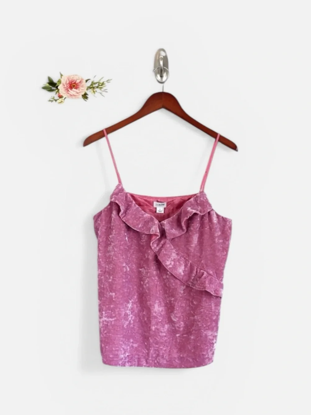 J. Crew Pink Crush Velvet Ruffle Cami Top